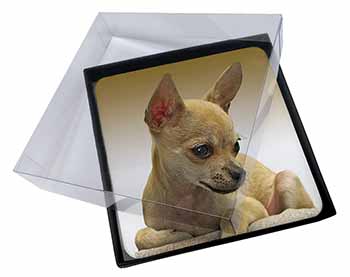 4x Chihuahua Picture Table Coasters Set in Gift Box