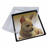 4x Chihuahua Picture Table Coasters Set in Gift Box
