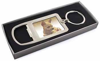Chihuahua Chrome Metal Bottle Opener Keyring in Box