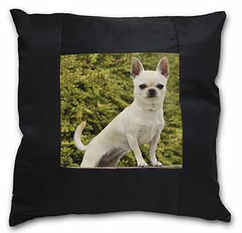 White Chihuahua Dog Black Satin Feel Scatter Cushion