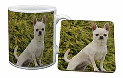 White Chihuahua Dog Mug and Coaster Set