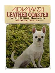 White Chihuahua Dog Single Leather Photo Coaster