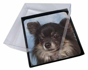 4x Black Chihuahua Dog Picture Table Coasters Set in Gift Box