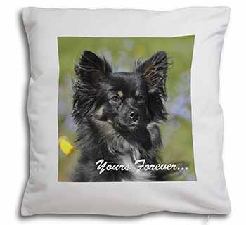 Black Chihuahua "Yours Forever..." Soft White Velvet Feel Scatter Cushion