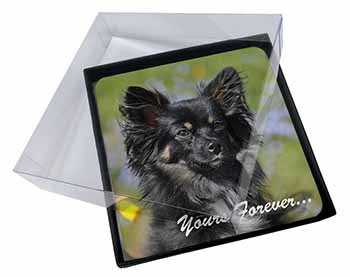 4x Black Chihuahua "Yours Forever..." Picture Table Coasters Set in Gift Box