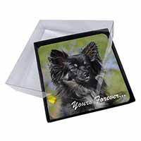 4x Black Chihuahua "Yours Forever..." Picture Table Coasters Set in Gift Box