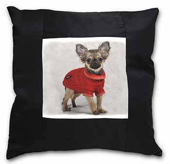 Chihuahua in Dress Black Satin Feel Scatter Cushion