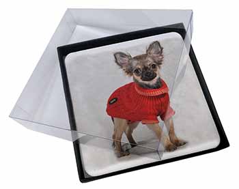 4x Chihuahua in Dress Picture Table Coasters Set in Gift Box