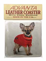 Chihuahua in Dress Single Leather Photo Coaster