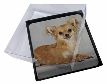 4x Chihuahua Picture Table Coasters Set in Gift Box