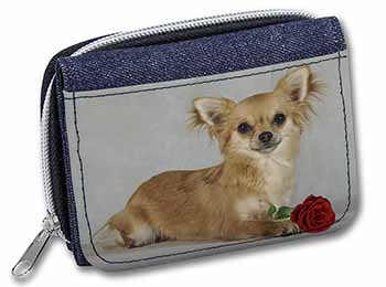 Chihuahua with Red Rose Unisex Denim Purse Wallet