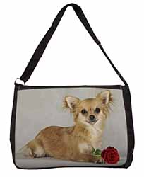 Chihuahua with Red Rose Large Black Laptop Shoulder Bag School/College
