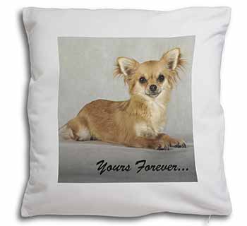 Brown Chihuahua "Yours Forever..." Soft White Velvet Feel Scatter Cushion