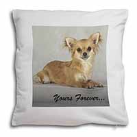 Brown Chihuahua "Yours Forever..." Soft White Velvet Feel Scatter Cushion