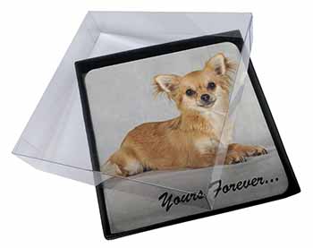 4x Brown Chihuahua "Yours Forever..." Picture Table Coasters Set in Gift Box