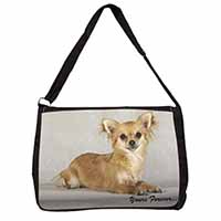 Brown Chihuahua "Yours Forever..." Large Black Laptop Shoulder Bag School/Colleg