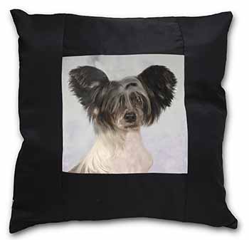 Chinese Crested Dog Black Satin Feel Scatter Cushion