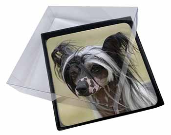 4x Chinese Crested Dog Picture Table Coasters Set in Gift Box