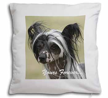 Chinese Crested Dog "Yours Forever..." Soft White Velvet Feel Scatter Cushion