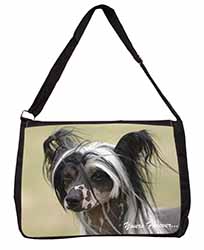 Chinese Crested Dog "Yours Forever..." Large Black Laptop Shoulder Bag School/Co
