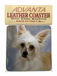Chinese Crested Powder Puff Dog Single Leather Photo Coaster