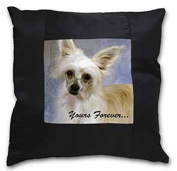 Chinese Crested Powder Puff Dog Black Satin Feel Scatter Cushion