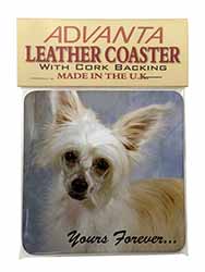 Chinese Crested Powder Puff Dog Single Leather Photo Coaster