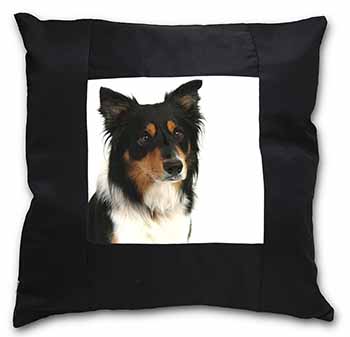 Tri-Colour Border Collie Dog Black Satin Feel Scatter Cushion