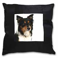 Tri-Colour Border Collie Dog Black Satin Feel Scatter Cushion