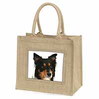 Tri-Colour Border Collie Dog Natural/Beige Jute Large Shopping Bag