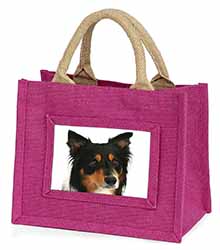 Tri-Colour Border Collie Dog Little Girls Small Pink Jute Shopping Bag
