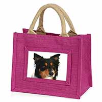 Tri-Colour Border Collie Dog Little Girls Small Pink Jute Shopping Bag