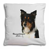 Tri-Colour Border Collie-Love Soft White Velvet Feel Scatter Cushion