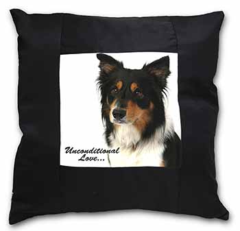 Tri-Colour Border Collie-Love Black Satin Feel Scatter Cushion