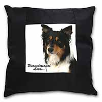 Tri-Colour Border Collie-Love Black Satin Feel Scatter Cushion