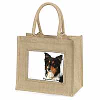 Tri-Colour Border Collie-Love Natural/Beige Jute Large Shopping Bag