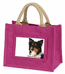 Tri-Colour Border Collie-Love Little Girls Small Pink Jute Shopping Bag