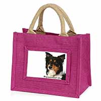 Tri-Colour Border Collie-Love Little Girls Small Pink Jute Shopping Bag