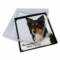 4x Tri-Colour Border Collie-Love Picture Table Coasters Set in Gift Box