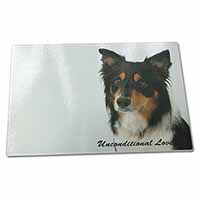 Large Glass Cutting Chopping Board Tri-Colour Border Collie-Love