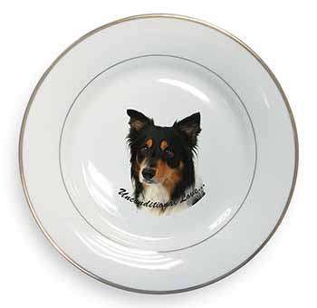 Tri-Colour Border Collie-Love Gold Rim Plate Printed Full Colour in Gift Box