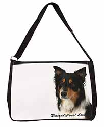 Tri-Colour Border Collie-Love Large Black Laptop Shoulder Bag School/College