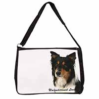 Tri-Colour Border Collie-Love Large Black Laptop Shoulder Bag School/College