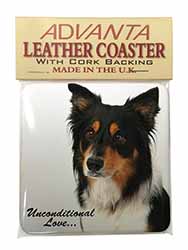 Tri-Colour Border Collie-Love Single Leather Photo Coaster