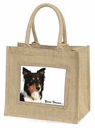 Tri-colour Border Collie Dog "Yours Forever..." Natural/Beige Jute Large Shoppin