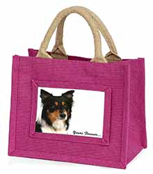 Tri-colour Border Collie Dog "Yours Forever..." Little Girls Small Pink Jute Sho