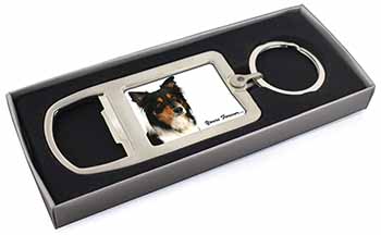 Tri-colour Border Collie Dog "Yours Forever..." Chrome Metal Bottle Opener Keyri