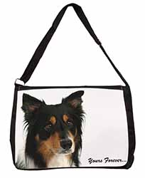 Tri-colour Border Collie Dog "Yours Forever..." Large Black Laptop Shoulder Bag 