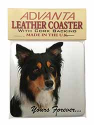 Tri-colour Border Collie Dog "Yours Forever..." Single Leather Photo Coaster