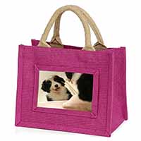 Border Collie in Mirror Little Girls Small Pink Jute Shopping Bag